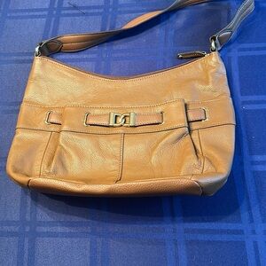 Tignanello Tan Leather Shoulder Bag with Gold Hardware